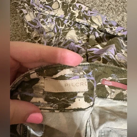 Pilcro Abstract Pattern Straight Leg Pants - Green, Purple, Cream - Picture 4 of 5